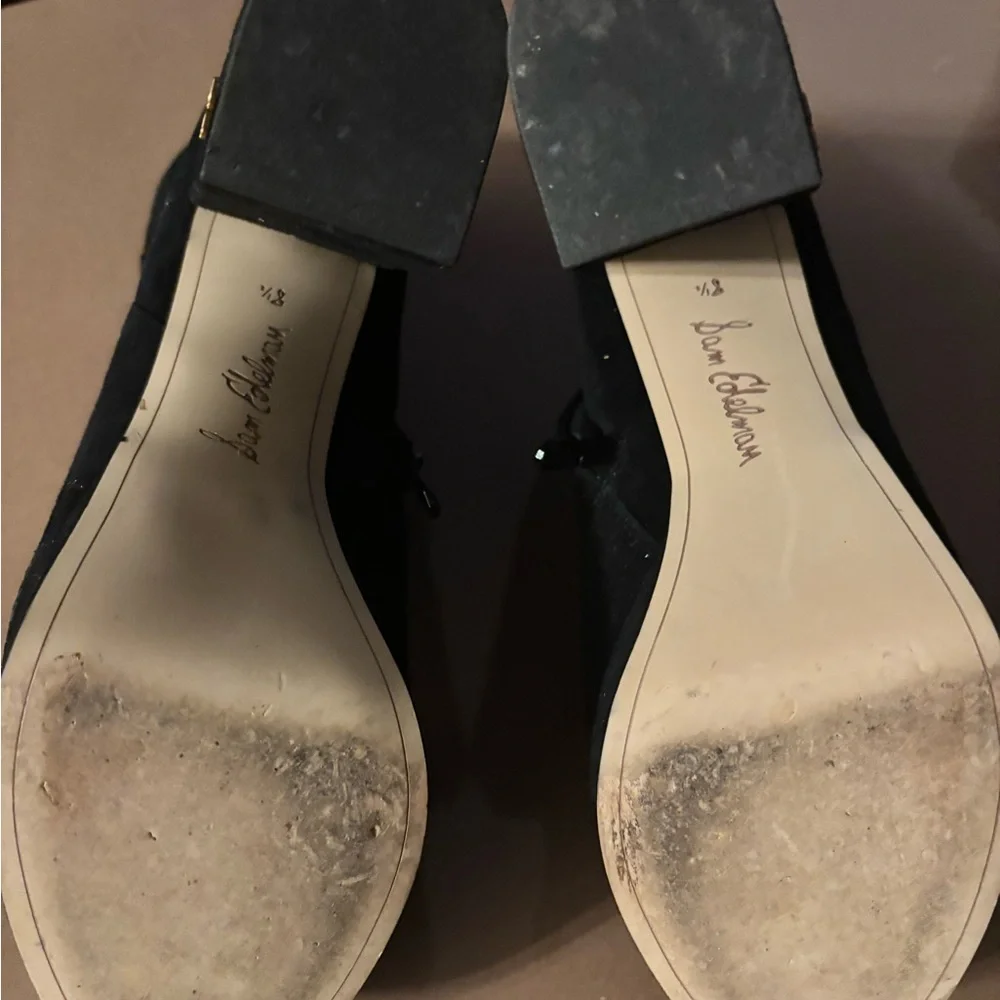 Sam Edelman Black Suede Ankle Booties with Gold Accents s 8.5